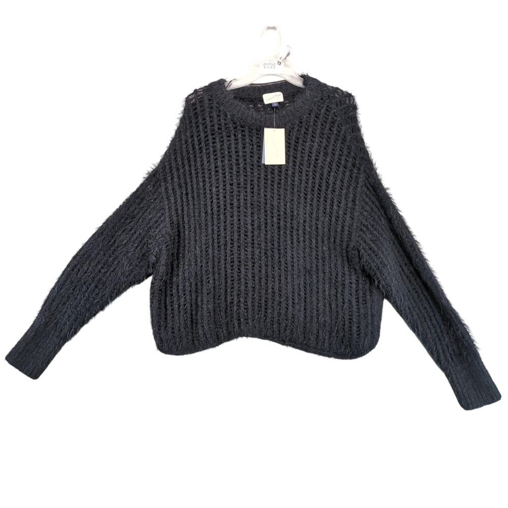 NWT Universal Thread Black Fuzzy Open Chunky Knit Sweater Women's XL Teddy Goth